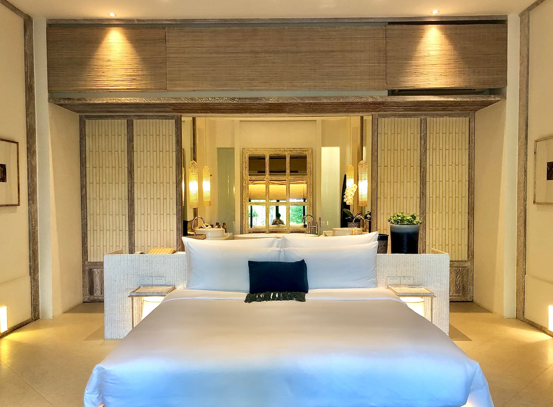 Luxury hotel room with city view